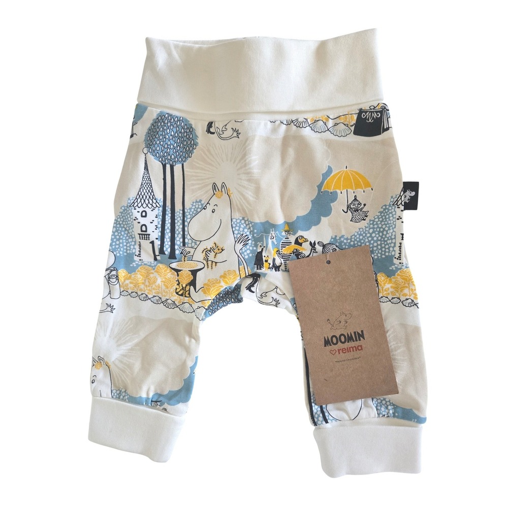 Reima Moomin Nyfiken Baby Pants Organic Cotton Blue Yellow 0-2 Months NWT Jogger